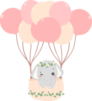 Baby shower elephant, cute elephant with hot air balloon png