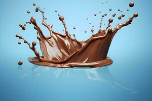 Photo chocolate splash on blue background with clipping path generative ai