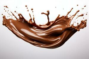 Photo hot chocolate splash on white background  generative ai