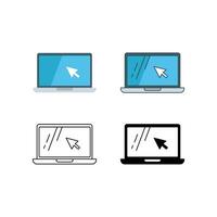 Laptop or notebook screen with arrow pointer or clicking mouse inside for presentation, working, and e-commerce.Laptop with pointer or cursor icon.Vector illustration.Design on white background. EPS10 vector