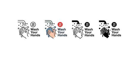 Wash your hands every 30 seconds or as often as possible with soap under running water. Hand washing with soap and watering, wash your hands icon. Vector illustration.Design on white background.EPS 10