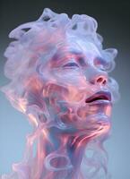 Photo realistic cyber woman sculpture from liquid holographic ai generative