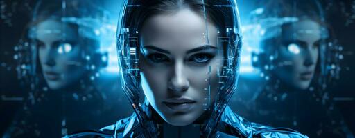Photo Futuristic female cyborg generative ai