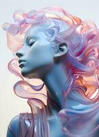 Photo realistic cyber woman sculpture from liquid holographic ai generative