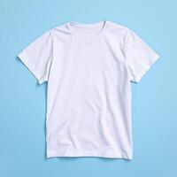 Simple White T-Shirt on Soft Blue Background. AI Generative photo