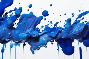 Close up of blue paint shapes on white background with copy space. AI Generative photo