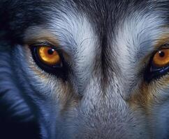 beautiful eyes of a wild wolf. Generative AI photo