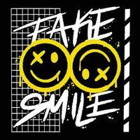 Graffiti face emoticon street wear illustration with slogan fake smile vector