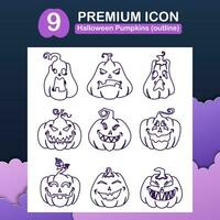 Premium icon set halloween pumpkin in outline. vector