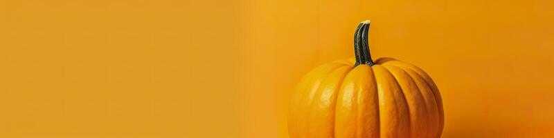 A pumpkin against a yellow background. Generative AI photo