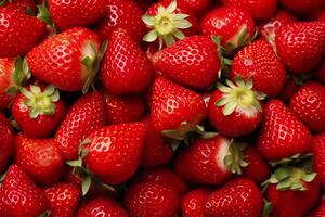 Texture of fresh strawberries as background. Generative AI photo