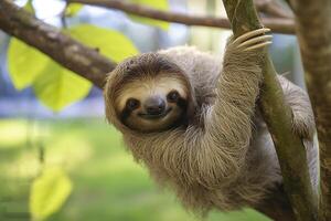 Baby Sloth in Tree in Costa Rica. Generative AI photo