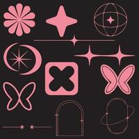 Vector set of Y2K stars, starburst and retro futuristic graphic ornaments for decoration.