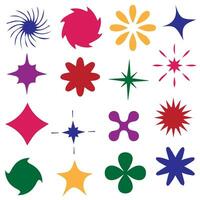 Vector set of Y2K stars, starburst and retro futuristic graphic ornaments for decoration.