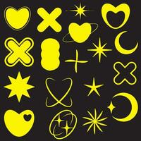 Vector set of Y2K stars, starburst and retro futuristic graphic ornaments for decoration.