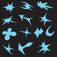 Vector set of Y2K stars, starburst and retro futuristic graphic ornaments for decoration.