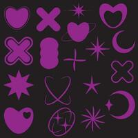Vector set of Y2K stars, starburst and retro futuristic graphic ornaments for decoration.