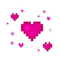 Heart Sparkling pixel set, vector sparkling pixel set, heart pixel art, Bright pink sparkling pixel