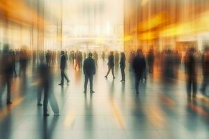 Blurred business people walking in the city scape , AI Generative photo