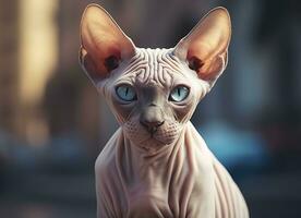 Beautiful photo Sphynx cat concept, contemporary natural and mood social background. Generative AI