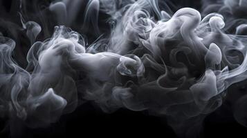 The close up view reveals the mesmerizing patterns and textures within the smoke, The ethereal quality of the smoke against the dark background. AI Generative photo