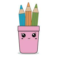 Colored pencils in a glass, color vector illustration, kawaii, cartoon style