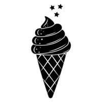 Ice cream in a cup, sweet festive dessert, black contour, doodle style vector