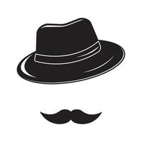 An icon of a gentleman. Hat. Moustache. Vector icon of an unknown man with a mustache, hat, glasses. The badge of an inspector or detective.