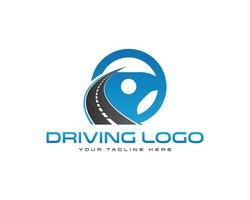 Car driving school logo design vector template With steering concept as driver training and course icon concept illustration.