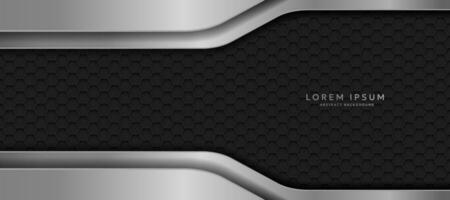 The dark background consists of reflective metallic lines. hexagonal metal texture background vector