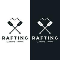 Retro vintage hipster element logo template rafting or kayaking with mountains and forest.Logo for rafting club,sports,adventure and badge. vector