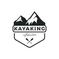 Retro vintage hipster element logo template rafting or kayaking with mountains and forest.Logo for rafting club,sports,adventure and badge. vector