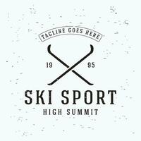 retro esquí deporte modelo logo elemento en Clásico invierno, con esquís y montaña.logo para esquí deporte, club, Insignia y etiqueta. vector