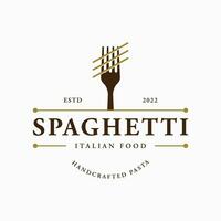 italiano espaguetis logo modelo diseño con tenedor y pasta. logo para restaurante, negocio y culinario. vector