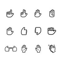 set of hand gestures, line style icon and white background, vector illustration