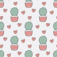 Hand drawn cactus and heart seamless pattern vector