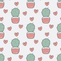 Hand drawn cactus and heart seamless pattern vector