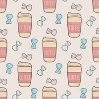Hand drawn seamless pattern of coffee and candy vector
