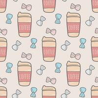 Hand drawn seamless pattern of coffee and candy vector