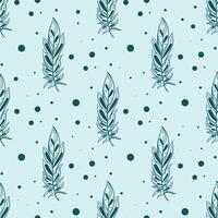 Seamless pattern feathers on blue background vector