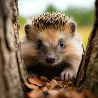 Curious hedgehog exploring its surroundings. photo