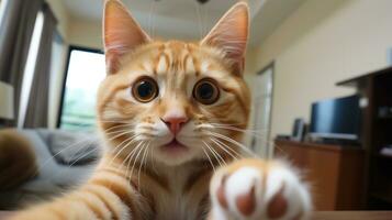 Playful kitten pawing at camera. photo