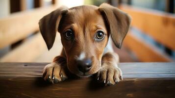 Cute puppy with big brown eyes. photo