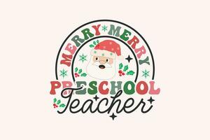 Preschool Teacher Christmas Retro Typography T-shirt design vector