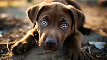 Cute puppy with big brown eyes. photo