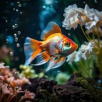 Friendly fish swimming in vibrant aquarium photo