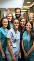 Group of diverse medical professionals in scrubs photo