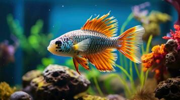 Friendly fish swimming in vibrant aquarium photo