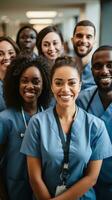 Group of diverse medical professionals in scrubs photo
