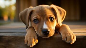 Cute puppy with big brown eyes. photo